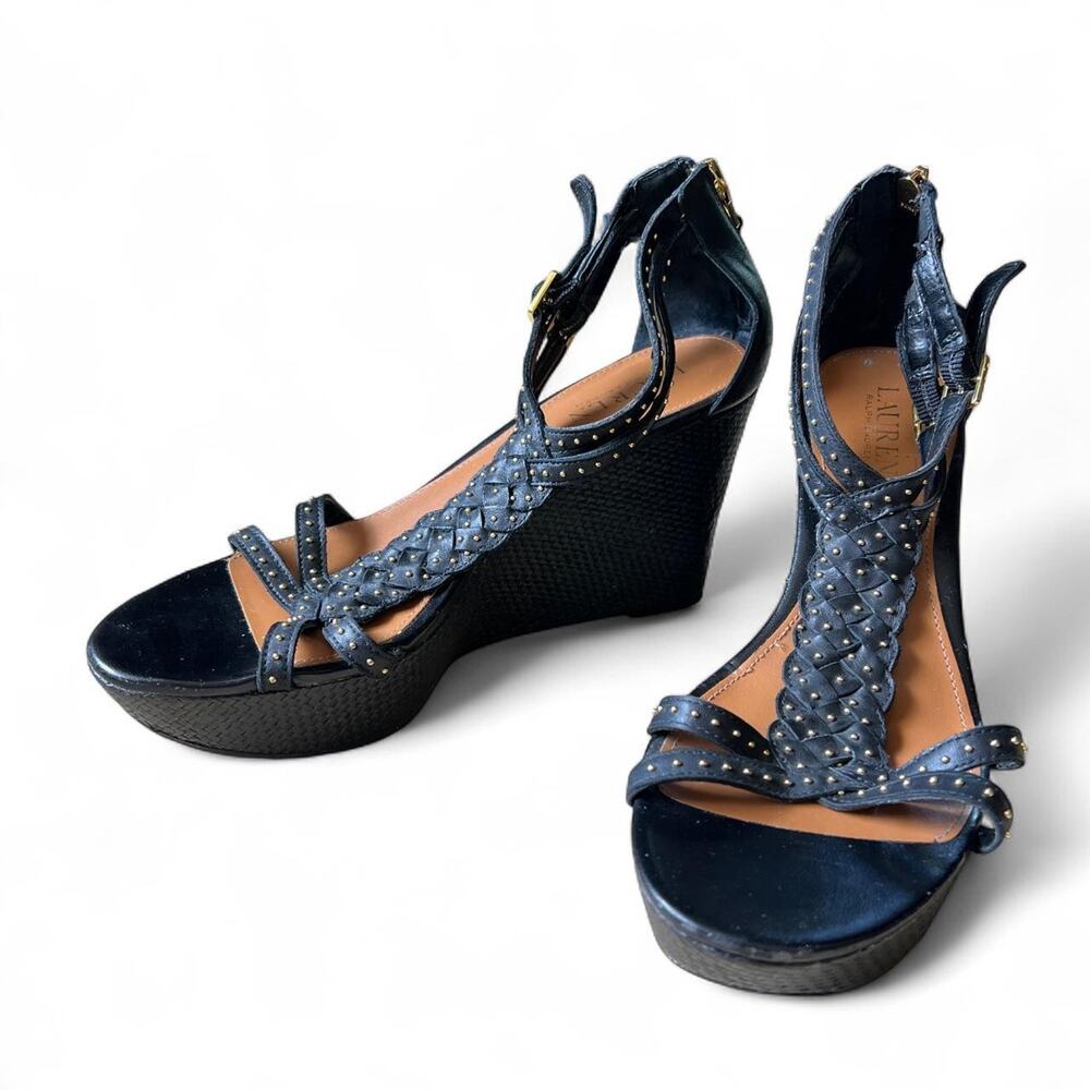 Ralph Lauren black leather wedge